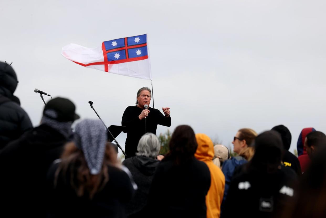 <span class="caption">Destiny Church leader Brian Tamaki speaks at an anti-lockdown protest in Auckland.</span> <span class="attribution"><span class="source">GettyImages </span></span>