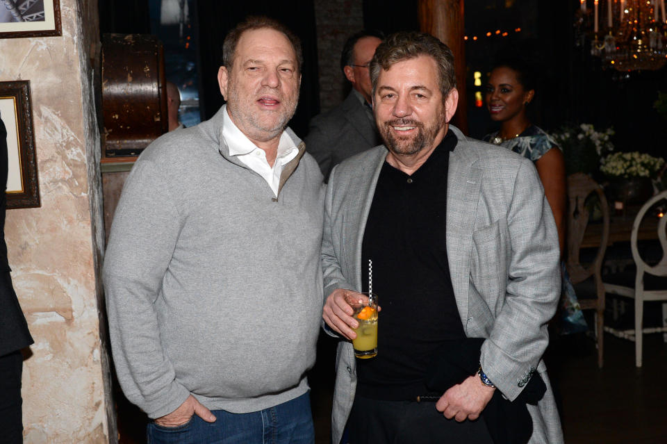  Harvey Weinstein (L) and James Dolan attend a celebration for Bryan Cranston at House of Elyx on December 13, 2015, in New York City. / Credit: Andrew Toth / Getty Images