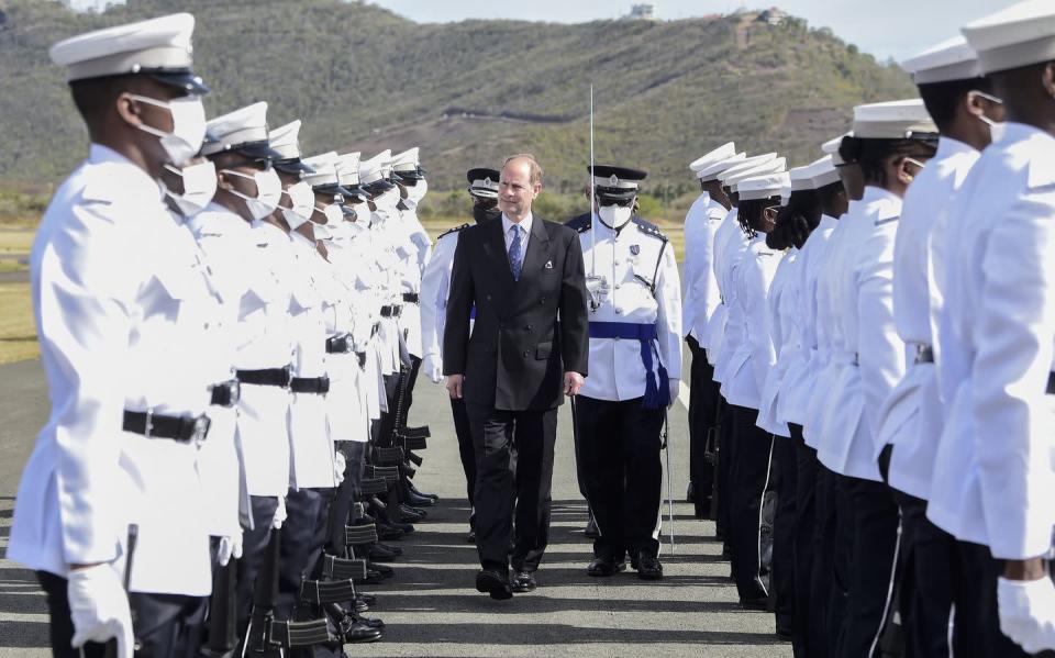 <p>Edward and Sophie traveled to the Caribbean for a royal tour of the region, including this inspection of the Guard of Honour in St Lucia.</p>