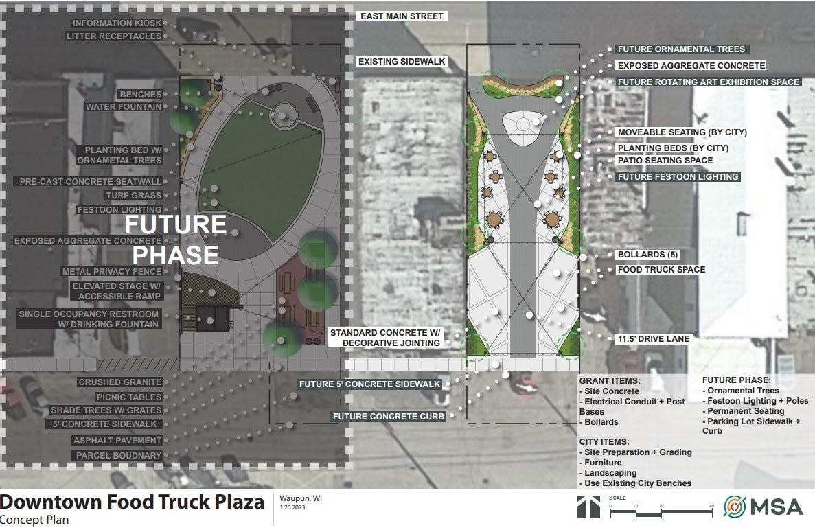 Conceptual view of the downtown food truck plaza in Waupun, Wisconsin.