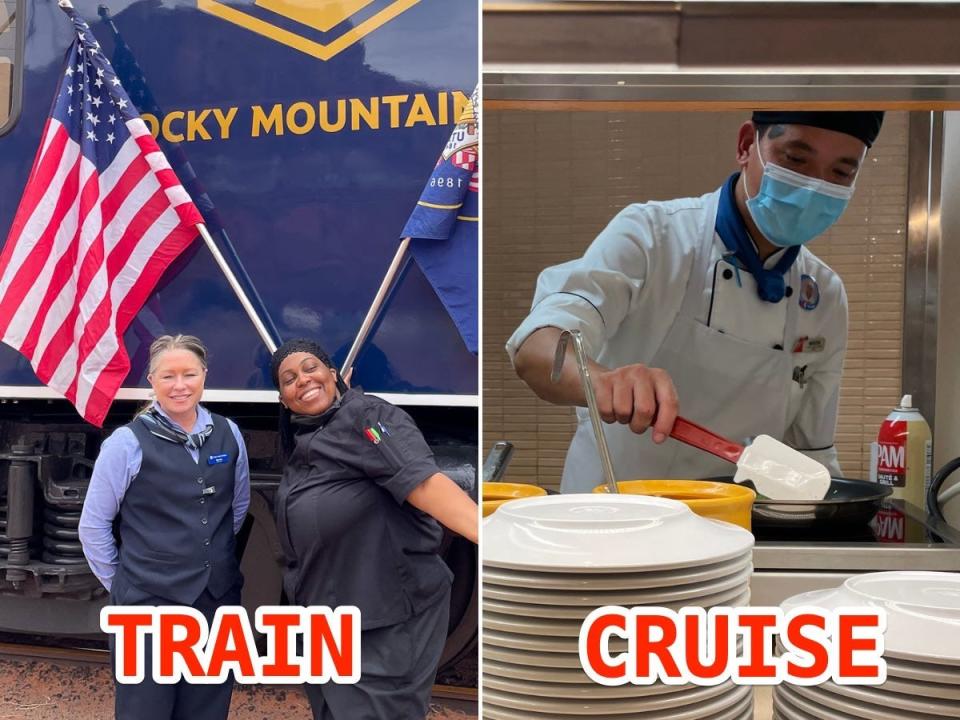 Staff on the Rocky Mountaineer and Carnival Vista.