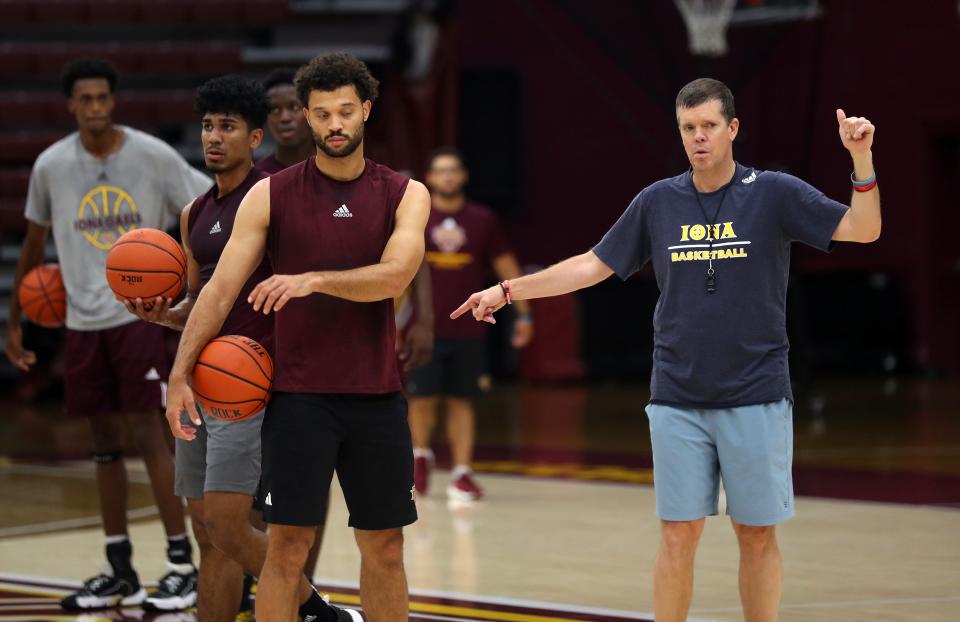 Iona University men's basketball coach Tobin Anderson conducts a practice in Hynes Athletic Center at Iona University in New Rochelle July 27, 2023. The former St. Thomas Aquinas Coach is replacing Rick Pitino, who left Iona for St. John's.
