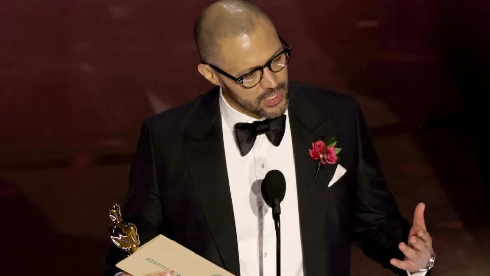 Cord Jefferson accepts the Best Adapted Screenplay award for "American Fiction" at the 96th Annual Academy Awards