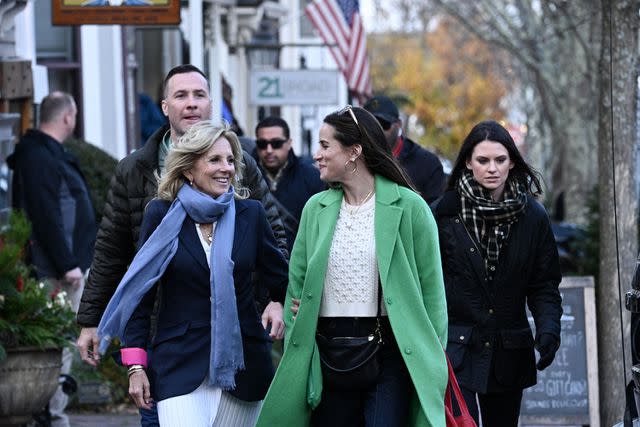 <p>BRENDAN SMIALOWSKI/AFP via Getty</p> First lady Jill Biden and daughter Ashley Biden walk to a bookstore in Nantucket on Nov. 24