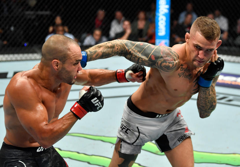 Dustin Poirier picked up where he left off against Eddie Alvarez, finishing him with a second-round TKO. (Getty Images)