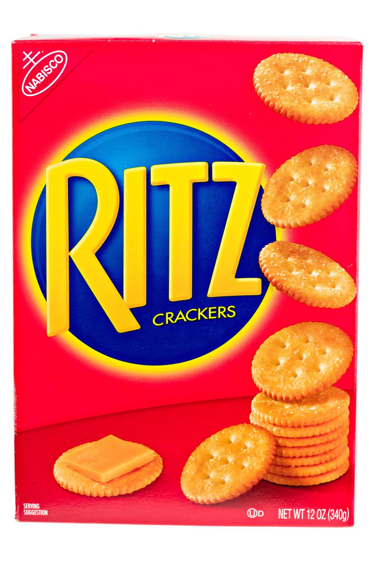 Chico, California, USA - August 10, 2011: A close up of a red 12 OZ cardboard box of Nabisco\'s Ritz crackers. Nabisco has been making the Ritz crackers since 1934.