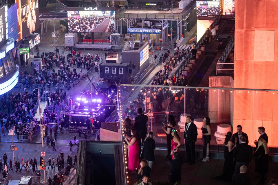 A general view shows Times Square as seen from the New York Marriott Marquis during the New Year’s Eve celebration, Sunday, 31 December 2023 (AP)