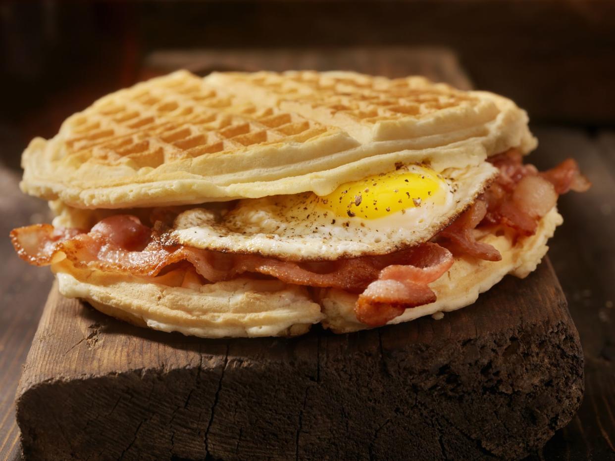 Fried Egg and Bacon Waffle Sandwich-Photographed on Hasselblad H3D2-39mb Camera