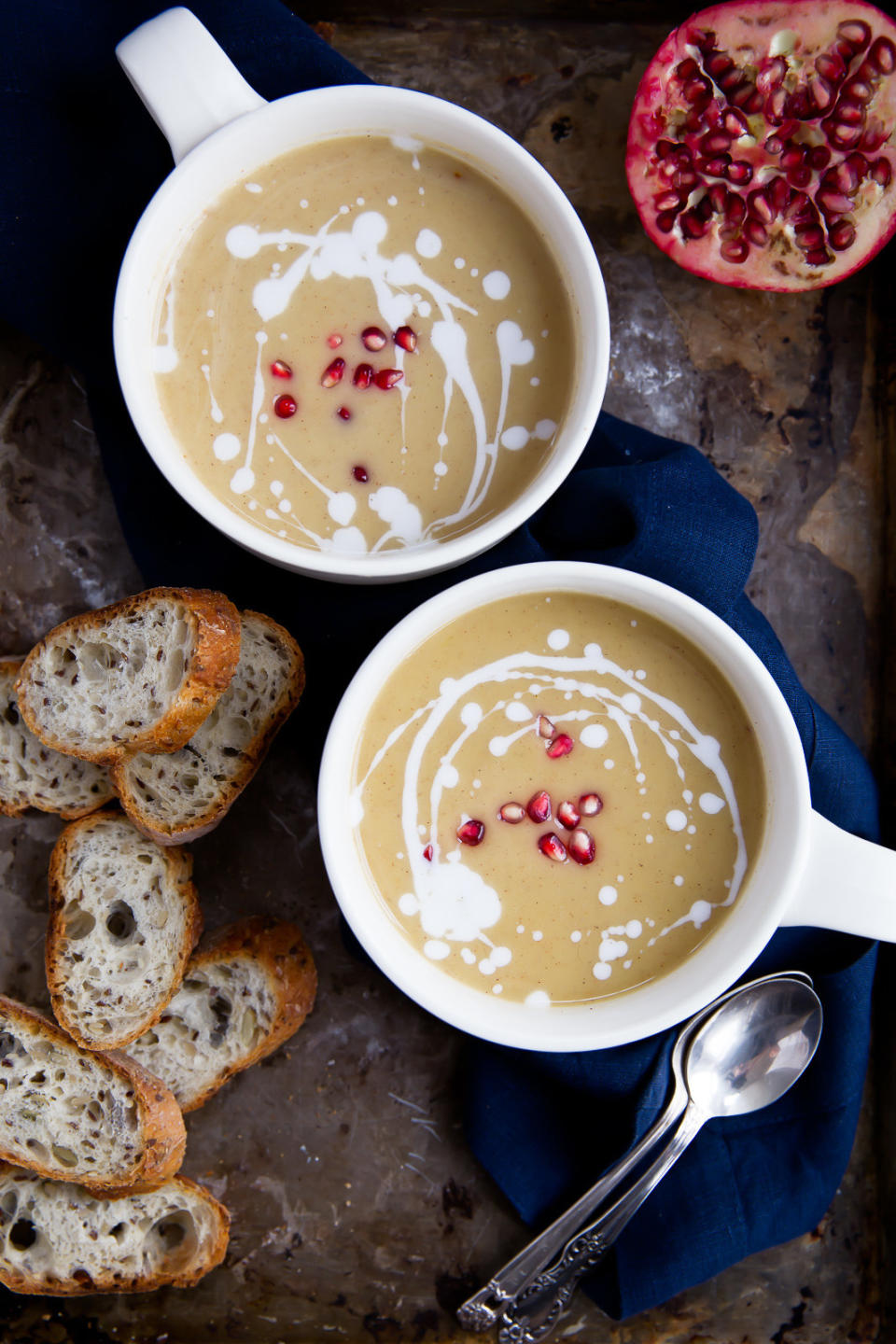 two bowls with slices of sourdough bread next to them