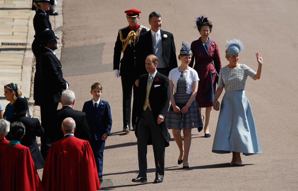 The royals arrive: Prince Edward, Earl of Wessex (C), wife Sophie, Countess of Wessex and James, Viscount Severn (L) and Lady Louise Windsor arrive followed by Princess Anne, Princess Royal and Vice Admiral Timothy Laurence. Source: Getty