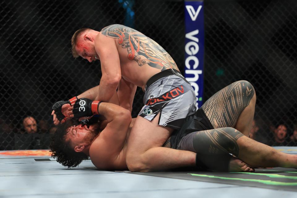 Alexander Volkov, top, prior to submitting Tai Tuivasa in the co-main event (Getty Images)