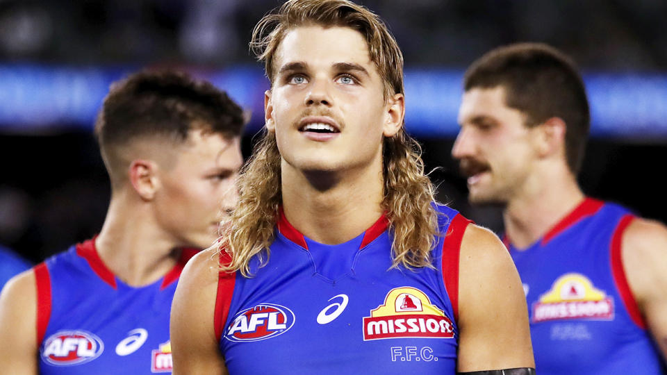 Bailey Smith, pictured here after the Western Bulldogs' win over West Coast.