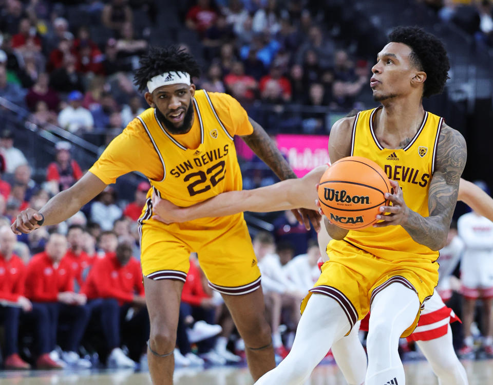Desmond Cambridge Jr.(4) of the Arizona State Sun Devils plays in the First Four of the NCAA tournament on Wednesday night. (Photo by Ethan Miller/Getty Images)