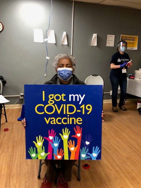 Donna Brazile at a vaccine center in Washington, D.C., in February 2021.