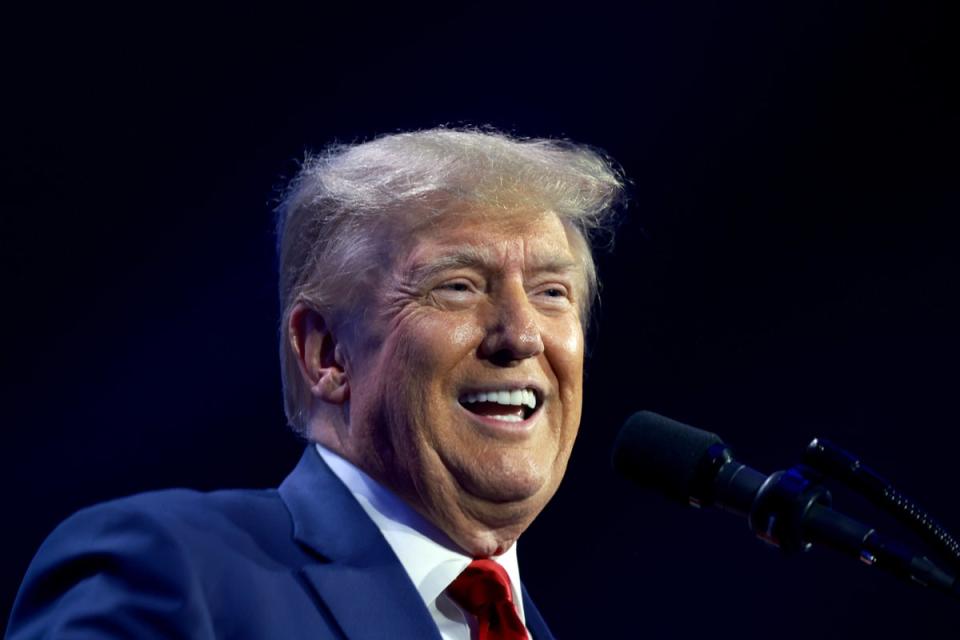 Former US President Donald Trump speaks at the Turning Point Action conference as he continues his 2024 presidential campaign on July 15, 2023 in West Palm Beach, Florida. (Getty Images)