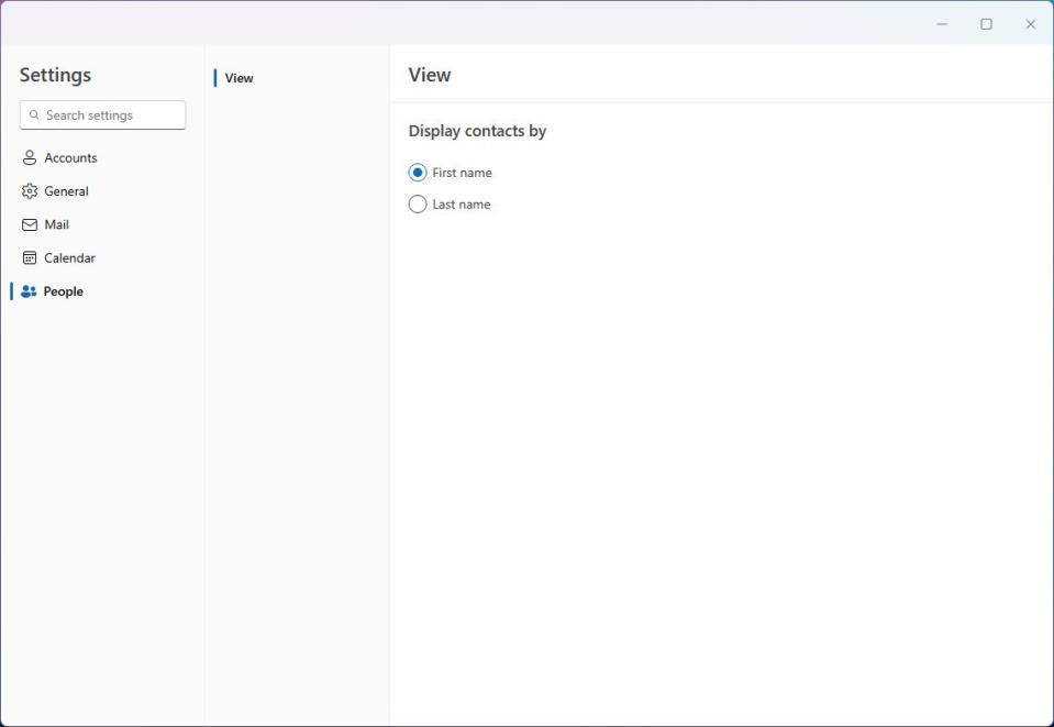 New Outlook People settings