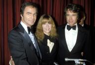 <p>Posing with Jane Fonda and Warren Beatty in 1978. <em>Look</em> at the ruffled tuxedo shirt. </p>