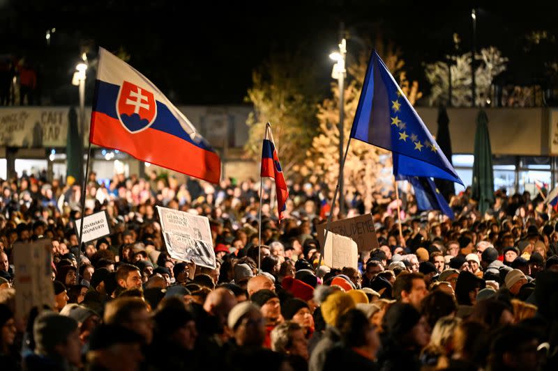 Protest against the government's plan to scrap a special prosecutor's office, in Bratislava