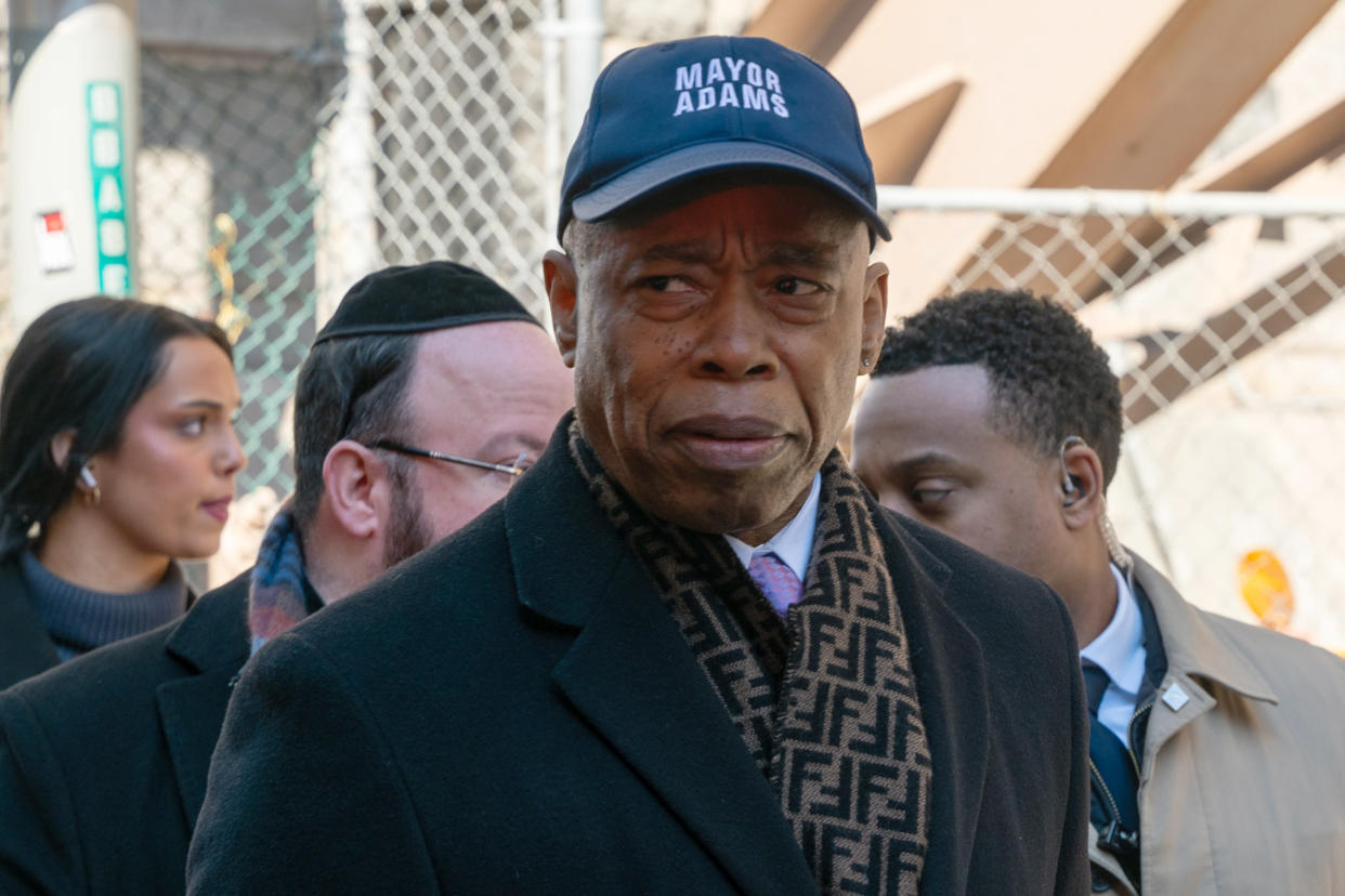 Eric Adams wearing a baseball cap saying Mayor Adams