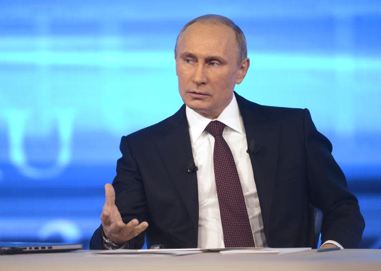 Russia's President Vladimir Putin gives his annual televised question-and-answer session in Moscow