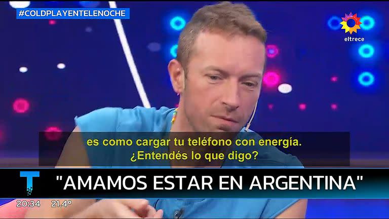 Chris Martin y Jonny Buckland, durante la entrevista emitida por Telenoche