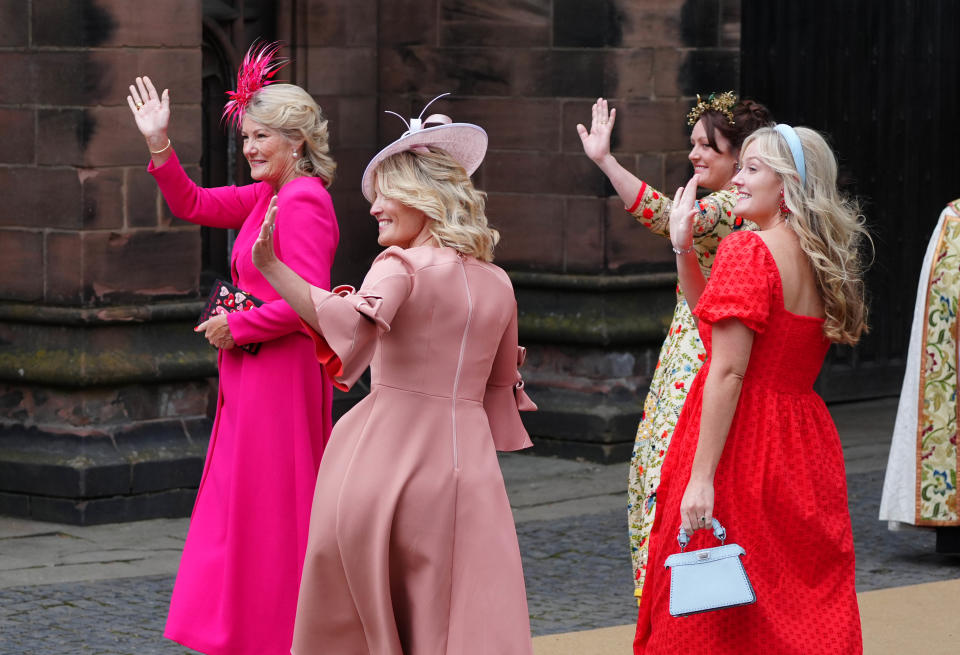 The groom’s mother, Natalia Grosvenor, waves to the crowds (Peter Byrne/PA Wire)