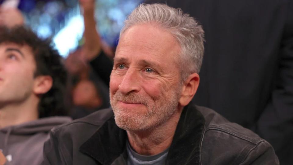 Jon Stewart attends the game between the New York Knicks and the Los Angeles Lakers at Madison Square Garden on January 31, 2023