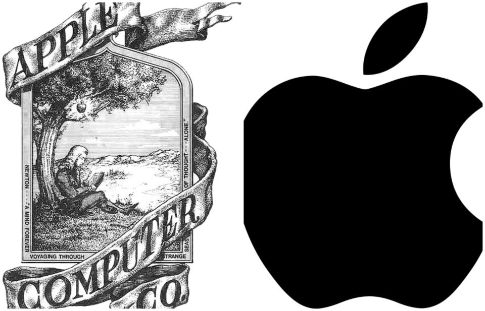 El logotipo original de Apple, que fue codiseñado por Steve Jobs, mostraba a Isaac Newton momentos antes de descubrir la gravedad, pero era tan complejo que la compañía decidió cambiarlo por su ya famosa manzana. En un principio era de color arcoíris, pero poco a poco se ha ido modificando. (Foto: <a href="http://www.apple.com/es/" rel="nofollow noopener" target="_blank" data-ylk="slk:Apple;elm:context_link;itc:0;sec:content-canvas" class="link ">Apple</a>).