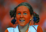 KHARKOV, UKRAINE - JUNE 17: A young Dutch fan smiles prior to the UEFA EURO 2012 group B match between Portugal and Netherlands at Metalist Stadium on June 17, 2012 in Kharkov, Ukraine. (Photo by Lars Baron/Getty Images)