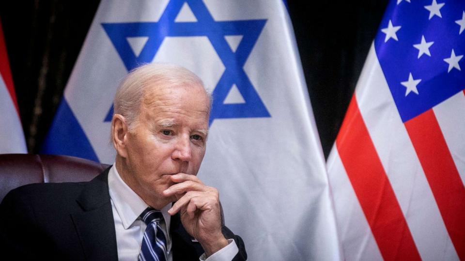 PHOTO: President Joe Biden joins Israel's Prime Minister for the start of the Israeli war cabinet meeting, in Tel Aviv, Oct. 18, 2023. (Miriam Alster/POOL/AFP via Getty Images)