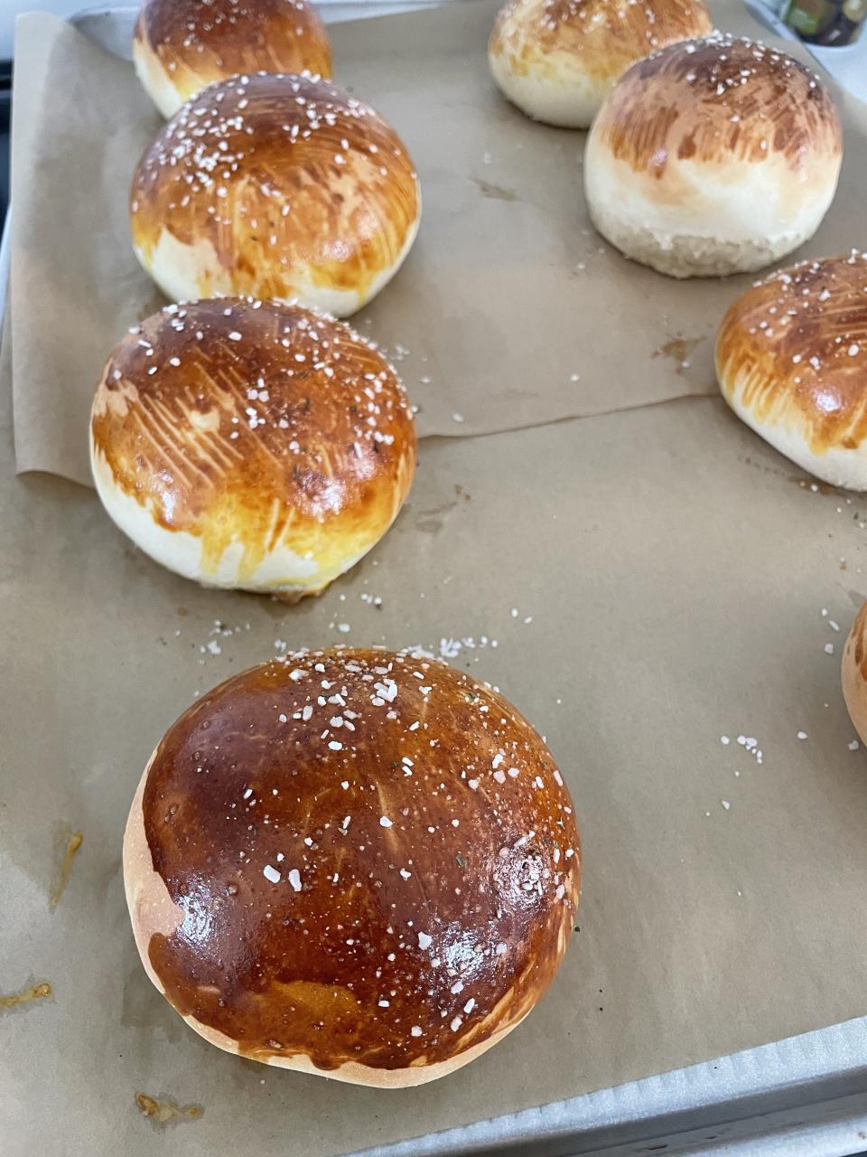 Hamburger buns on a sheet pan