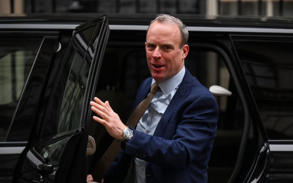 Dominic Raab, the Deputy Prime Minister, arrives in Downing Street this morning - Daniel Leal/AFP