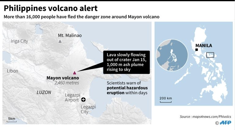 Map locating Mayon volcano in central Philippines