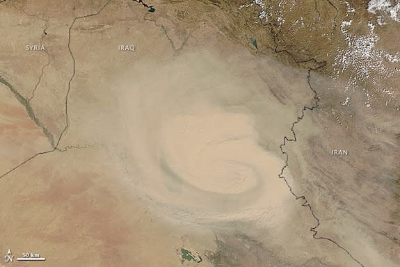 A dust storm swirls across Iraq and Iran on Sept. 1, 2015.
