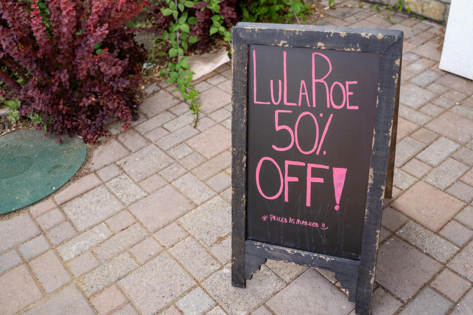 Sign for Lularoe on sale for 50 percent off. (Photo: Getty)