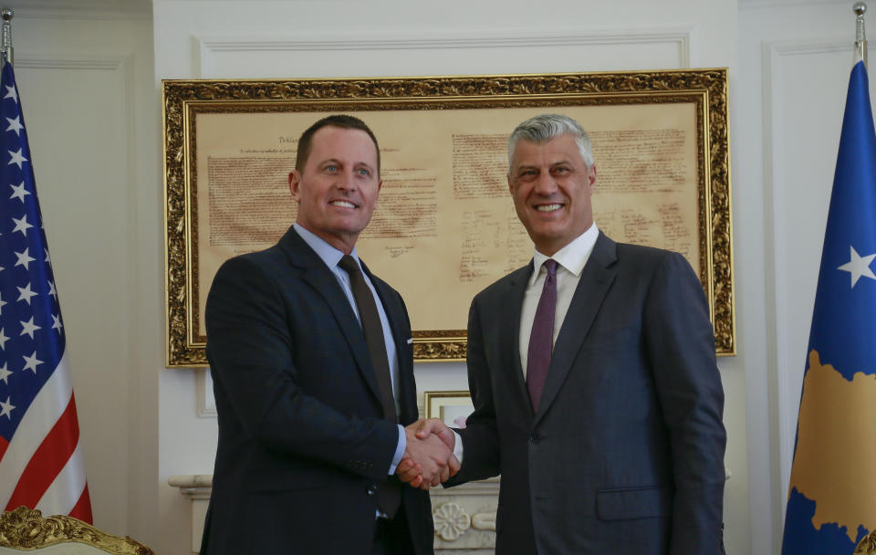 Hashim Thaci, right, with Richard Grenell