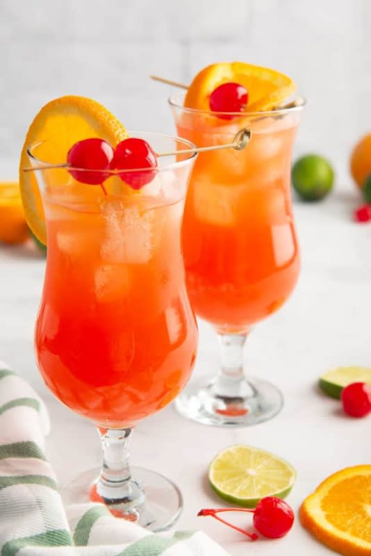 <p>Grandbaby Cakes</p><p>The New Orleans Hurricane Drink is the quintessential NOLA cocktail that always get the party started. Perfectly sweet, tropical, and highly addictive, they bring a little bit of The Big Easy right to your home.</p><p><strong>Get the recipe: <a href="https://grandbaby-cakes.com/new-orleans-hurricane-drink/" rel="nofollow noopener" target="_blank" data-ylk="slk:New Orleans Hurricane Drink;elm:context_link;itc:0;sec:content-canvas" class="link rapid-noclick-resp">New Orleans Hurricane Drink </a></strong></p>