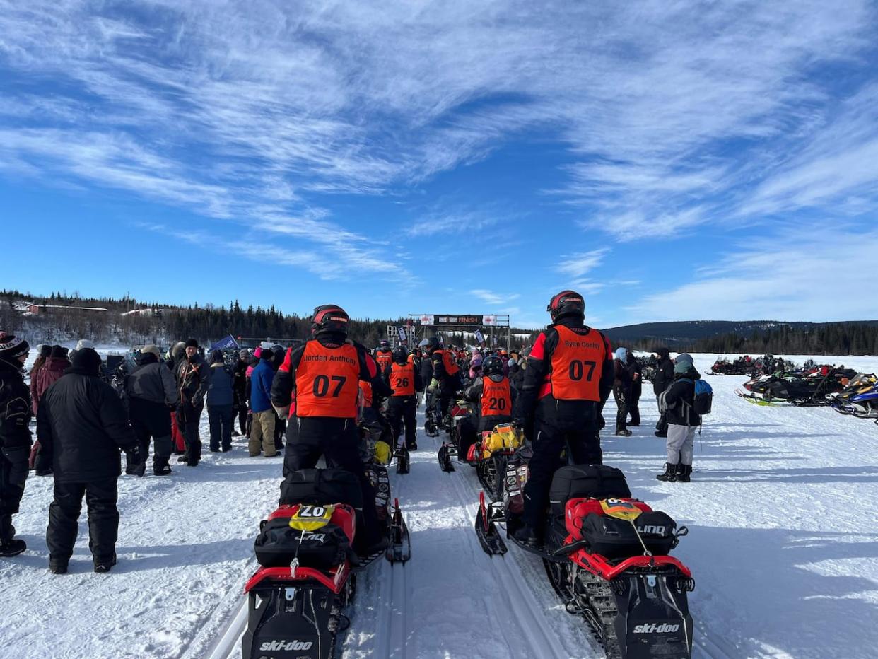 Racers of Cain's Quest set off from Tanya Lake in Labrador City on Sunday. (Alex Kennedy/CBC - image credit)