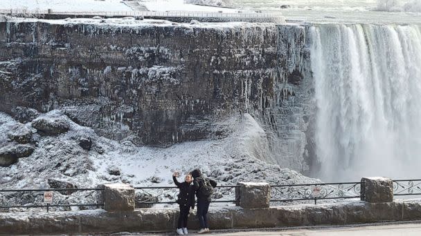 PHOTO: Visitors at Niagara Falls on Feb. 2, 2023. (Lori Cappellazzo/Polaris)