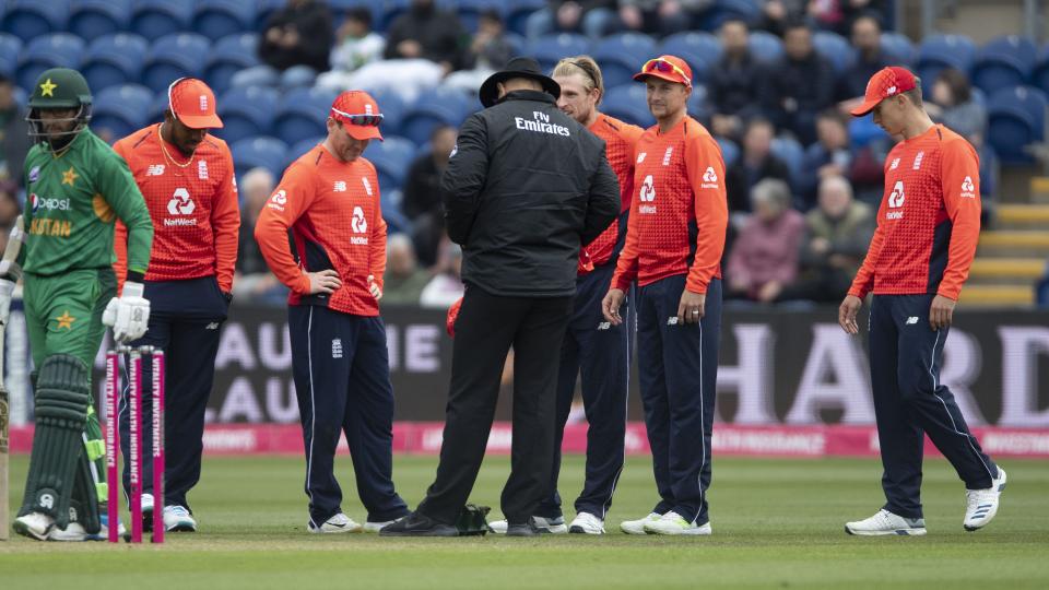 The paceman avoided serious injury after a pitch box popped up.