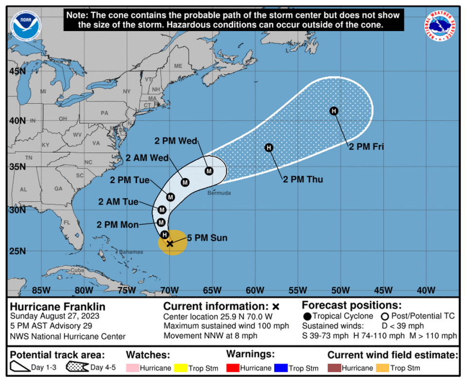 Hurricane Franklin continued to barrel north Sunday afternoon, where its expected to strengthen into a major category 4 storm.