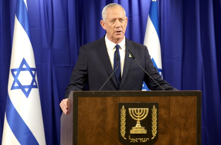 Israel's former army chief and defence minister Benny Gantz said Prime Minister Benjamin Netanyahu 'is preventing us from progressing to a real victory' in Gaza (JACK GUEZ)