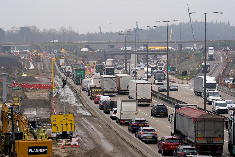 A view of traffic approaching junction 10 of the M25 in Surrey during a site visit ahead of a planned closure of both carriageways (Gareth Fuller/PA Wire)