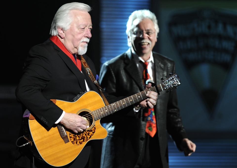 Joe Bonsall of The Oak Ridge Boys, right, is performing with inductee Jimmy Capps, left, during a concert after the induction of new members into the Musicians Hall of Fame & Museum at the Municipal Auditorium Jan. 28, 2014.