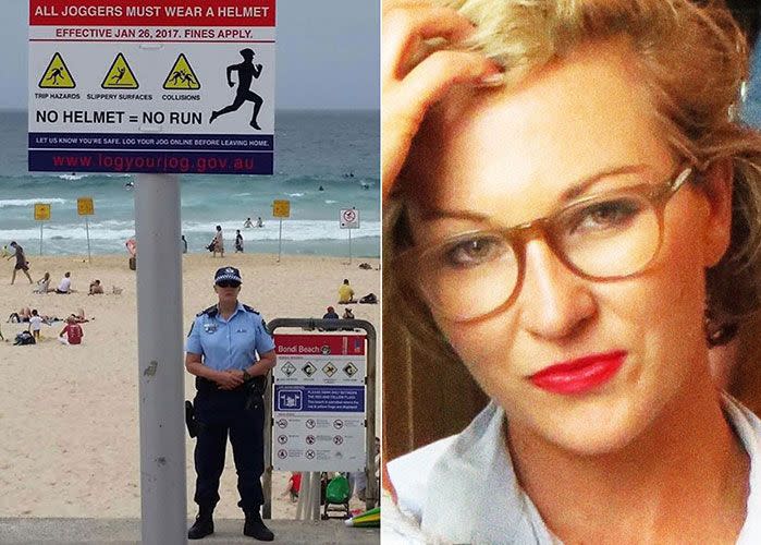 A sign photographed at Bondi Beach (L) and Sydney journalist Siobhan Moylan (R), who posted the image. Photo: Facebook/Siobhan Moylan