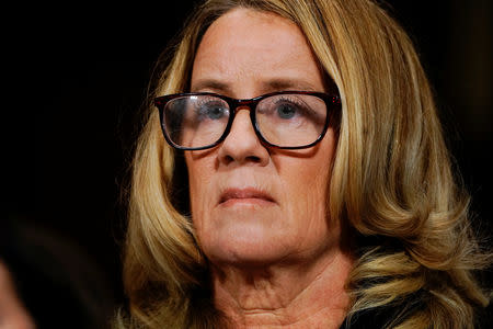 Christine Blasey Ford at the Senate Judiciary Committee on Capitol Hill in Washington, U.S., September 27, 2018. Stacy Kranitz/Pool via REUTERS