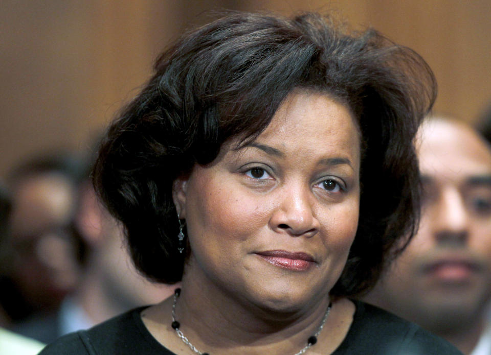 FILE - Judge J. Michelle Childs, who was nominated by President Barack Obama to the U.S. District Court, listens during her nomination hearing before the Senate Judiciary Committee on Capitol Hill in Washington, April 16, 2010. President Joe Biden has already narrowed the field for his first U.S. Supreme Court pick. One potential nominee is Childs, currently a U.S. District Court Judge for Southern California, who has been nominated but not yet confirmed to serve on the U.S. Court of Appeals for the District of Columbia Circuit,. (AP Photo/Charles Dharapak, File)