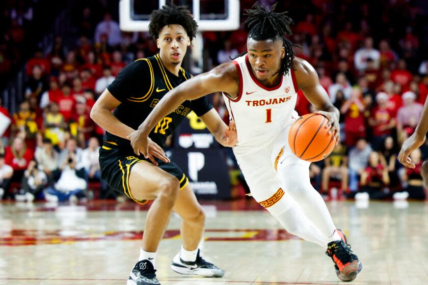 Los Angeles, CA - December 10: USC Trojans guard Isaiah Collier (1) drives the ball.