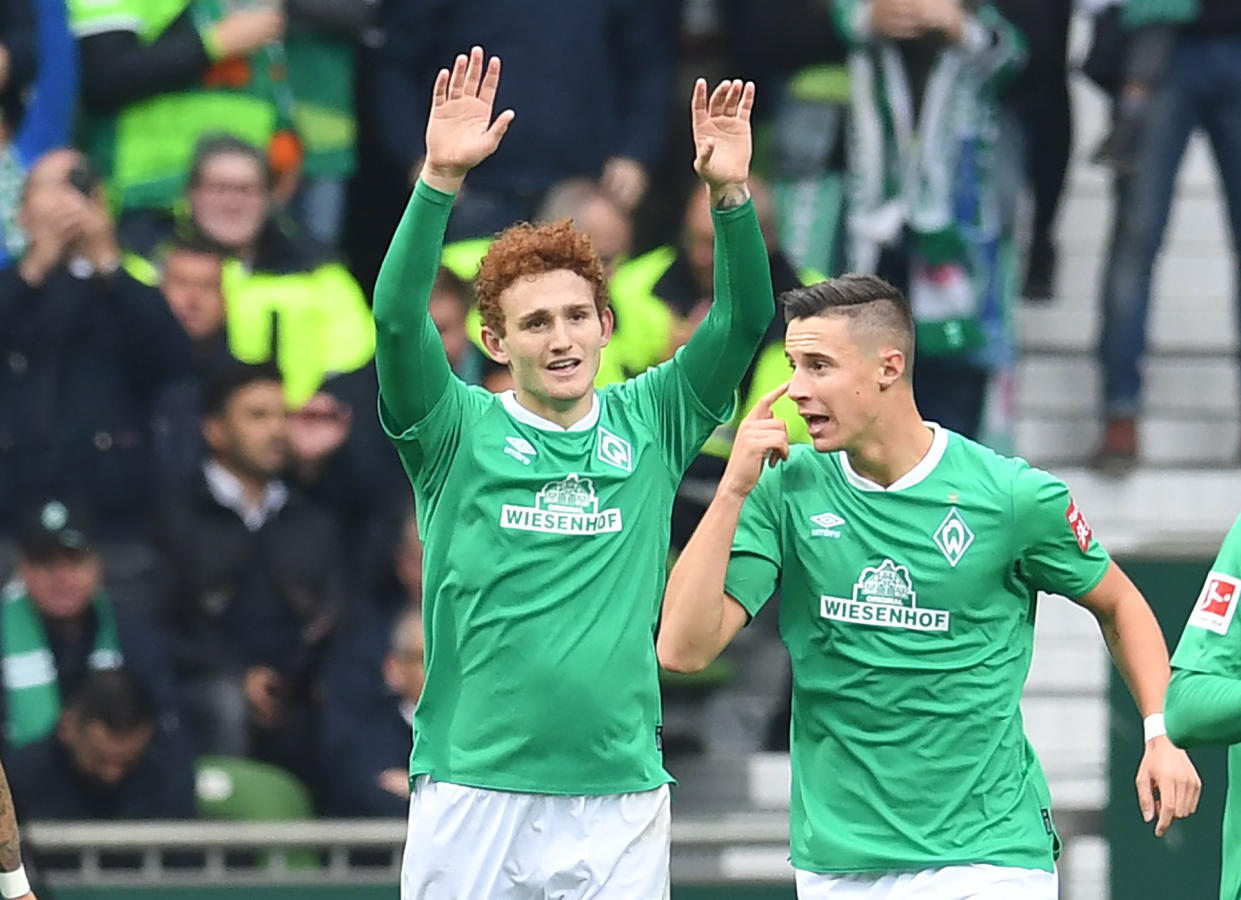 Josh Sargent (left) scored his second goal of the season Saturday for Werder Bremen. (Getty)