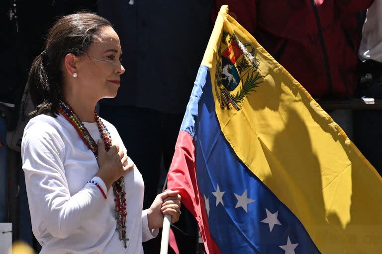 La líder opositora venezolana María Corina Machado, en Caracas. (Juan BARRETO / AFP)